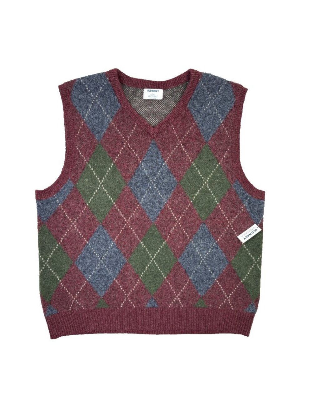 Old Navy Sweater Vest Mens XL Red Argyle V Neck Wool Blend Preppy Golf Grandpa